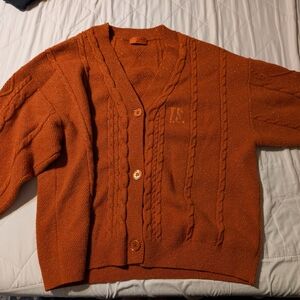 Unbranded Men's Rust Cable-Knit Button Cardigan Sweater